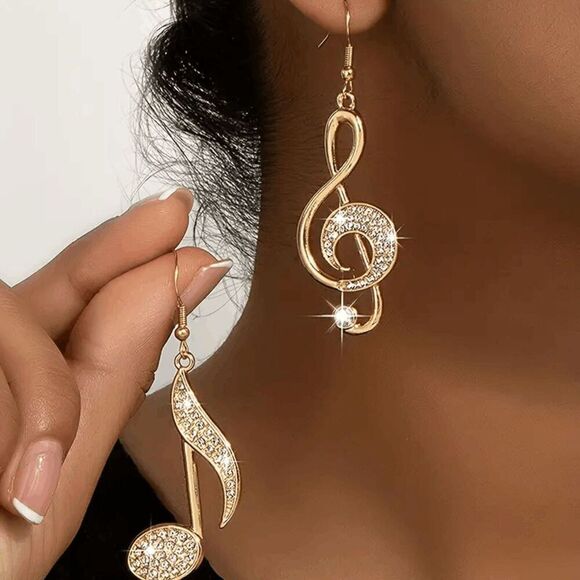Music Symbol Quaver Treble Clef Diamond Dangle Earrings - Picture 5 of 5